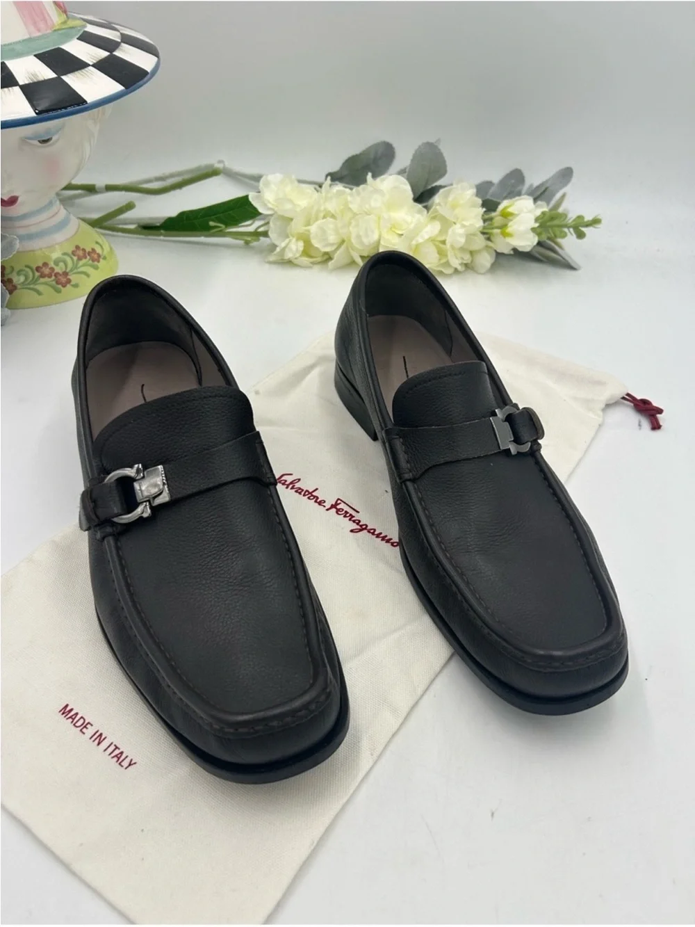 Men’s Salvatore, Ferragamo Gancini pebble grain loafers size 9E made in Italy